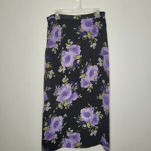 vintage 90s black purple floral grunge slit maxi whimsigoth skirt size 10